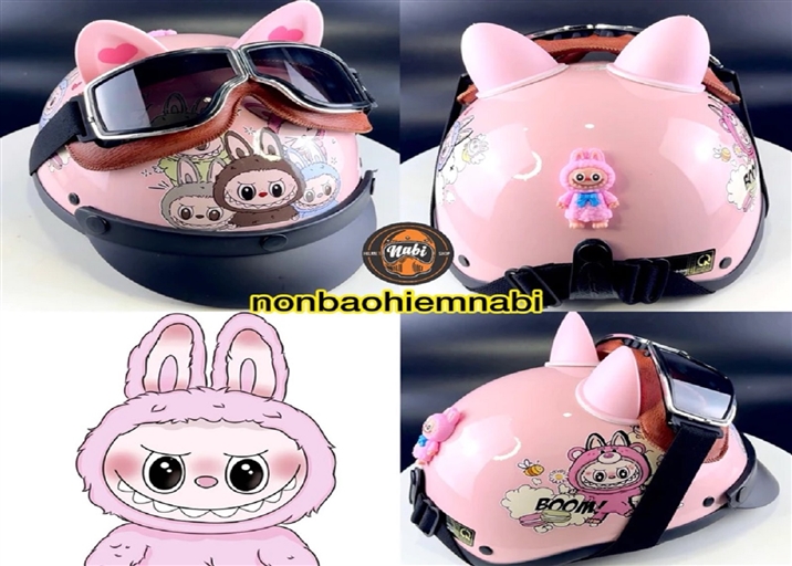 Mũ Bảo Hiểm Labubu Kính Da Dễ Thương