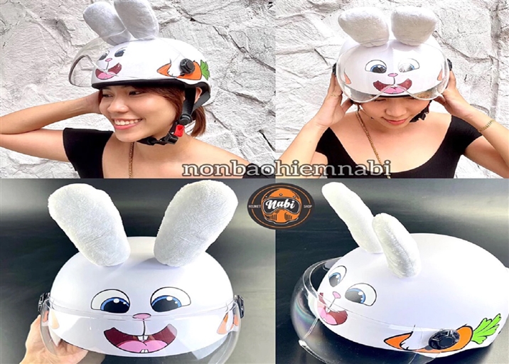 Mũ bảo hiểm Rabbit Snowball hoạt hình thú cưng thỏ Bunny Bosss cao cấp Tặng Kính Kèm Tai - Chuẩn nét từng chi tiết