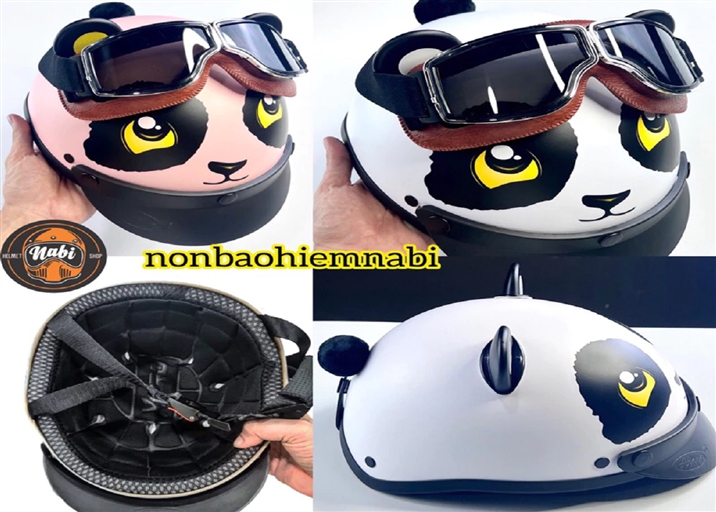 Mũ bảo hiểm kính Panda cao cấp Tặng tai - Siêu dễ thương