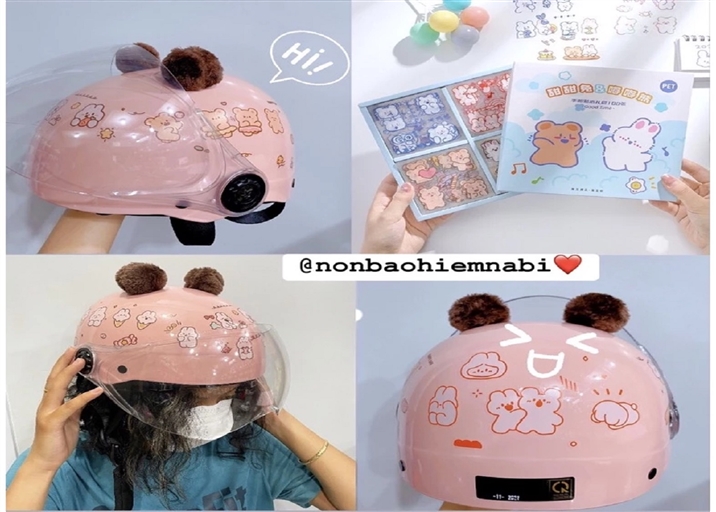 Mũ bảo hiểm tai Gấu siêu xinh ( Nguyên set Nón + Kính +Tai + 4 bộ sticker ngẫu nhiên )